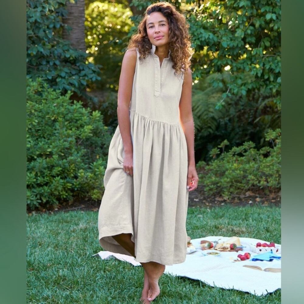 Frank And Eileen DAPHNE Sleeveless Popover Dress Tan 100% Linen Neutral XS